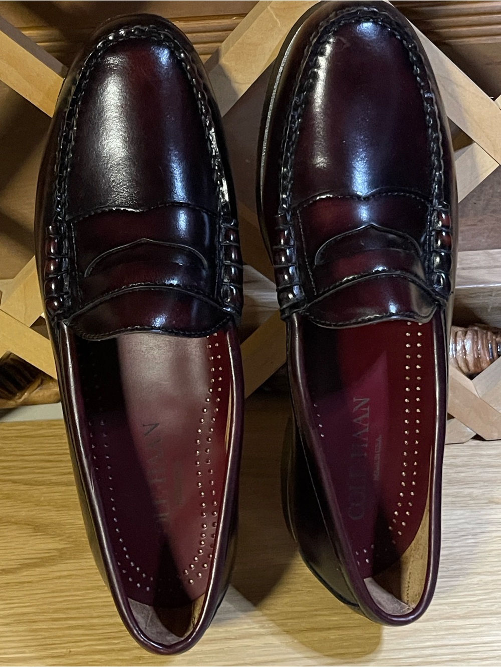 NIB Men’s Sz 10 Cole Haan Dark Burgundy/Oxblood Penny Loafers ‘ Original Box